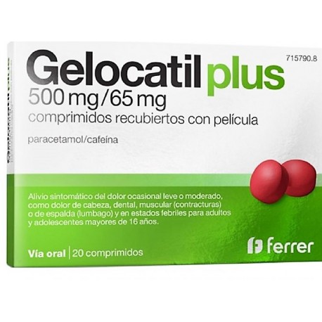 GELOCATIL PLUS 500 mg/65 mg 20 COMPRIMIDOS RECUBIERTOS
