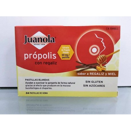 JUANOLA PROPOLIS 24 PASTILLAS DE GOMA SABOR REGALIZ Y MIEL